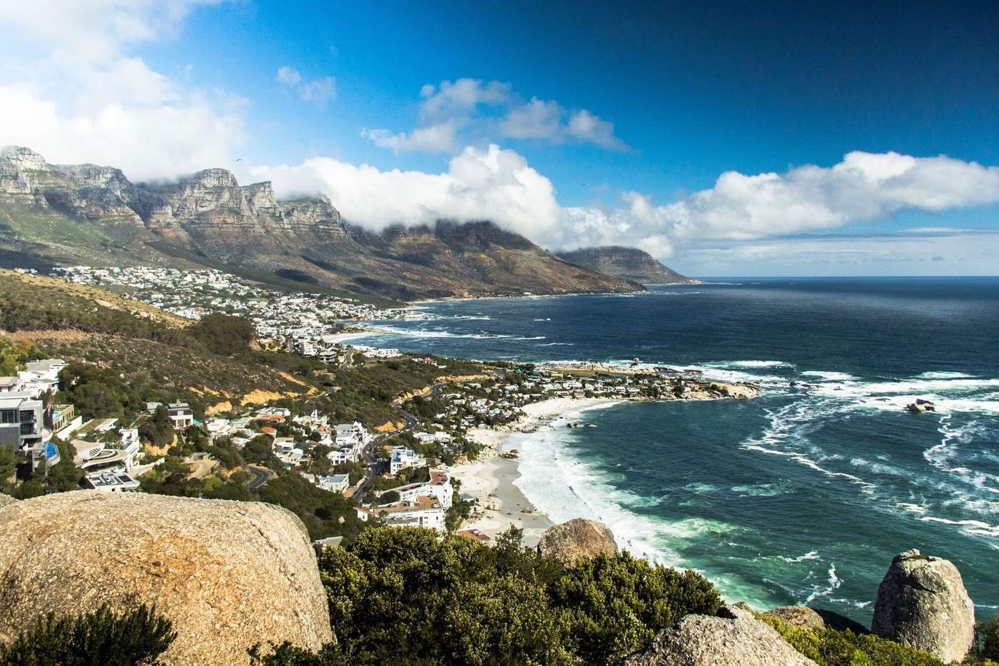 Clifton's white beaches and the Twelve Apostles above the blue Atlantic, seen from Lion's Head